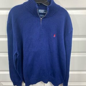 Vintage Polo Ralph Lauren 1/4 Zip Pullover Sweater Blue Red Pony XXL Heavy Knit